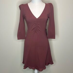 Express Mauve V Neck Ruched Knit Dress. XS